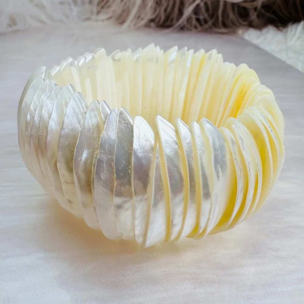 Bohemian Island Chic Wide Band Shell Stretch Bracelet